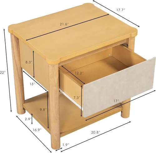 Miniatura 3 de Moderno juego de base de cama Queen con 2 mesitas de noche, cama de plataforma de madera beige con cabecero y mesitas de noche a juego