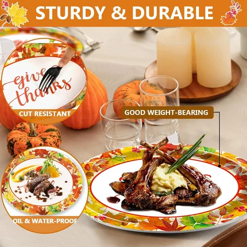 Miniatura 4 de Qyeahkj 50 platos de papel ovalados de Acción de Gracias, grandes, 11 pulgadas, desechables, decoraciones de fiesta de otoño, suministros