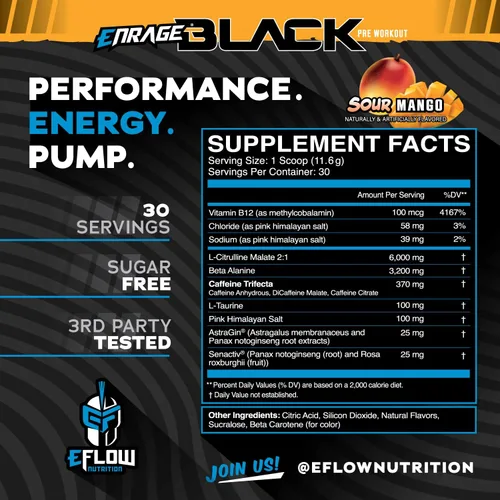 Miniatura 2 de eFlow Nutrition Enrage Black - Suplemento preentrenamiento estimulante alto - Polvo de preentrenamiento para aumentar la energía, las bombas