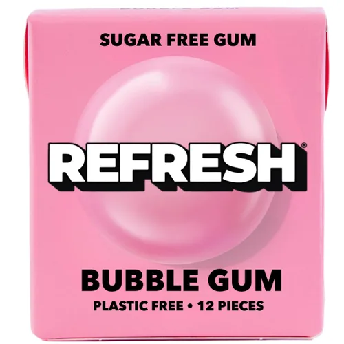 Refresh Gum, Sin azúcar, Natural, xilitol, goma de mascar de larga duración, sabores naturales, ingredientes orgánicos, sin plástico, sin OGM, sin