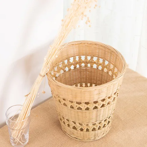 Miniatura 3 de Cabilock Bote de basura de bambú hecho a mano cesta tejida para el hogar basura, cesta de papel, contenedor de basura tejido de estilo rústico