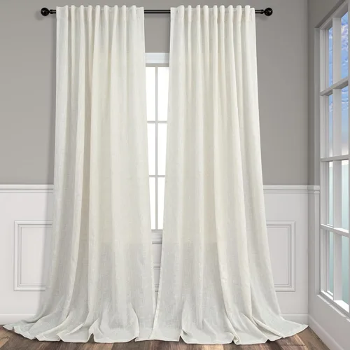 Miniatura 85 de Cortinas de lino azul de 84 pulgadas de largo para sala de estar; juego de 2 paneles con lengüeta trasera; cortinas con dobladillo para barra; Azul