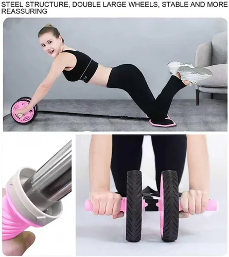 Miniatura 8 de Double-Wheel Ab Roller for Core Training – Rebound Design with Adjustable Elastic Band, Silent Non-Slip Wheels, Detachable Build, Knee Pad & Bands