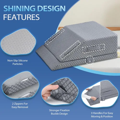Miniatura 5 de Wellsin Almohada de pierna de cuña ajustable de 2 alturas para elevación, almohadas de elevación de piernas de espuma viscoelástica para hinchazón