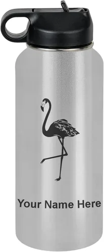 Miniatura 76 de LaserGram Botella de agua personalizada, flamenco, acero inoxidable de doble pared aislada al vacío con popote superior, regalo grabado