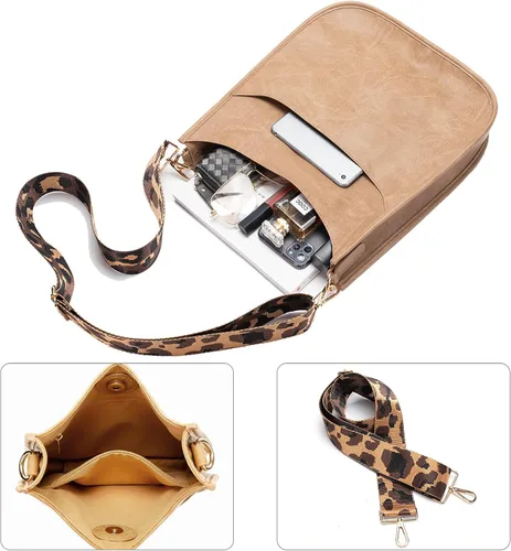 Miniatura 5 de Bolso bandolera retro de cuero vegano para mujer, con correa de hombro de leopardo romovable
