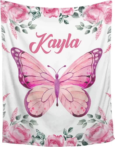 Manta personalizada con nombre, manta personalizada para bebé, regalos conmemorativos para envolver cumpleaños de niños pequeños, mariposa