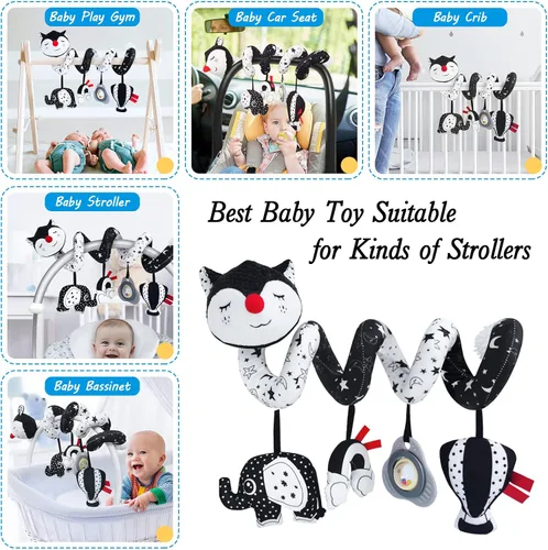 Miniatura 2 de FATI Juguetes de Asiento de Coche para Bebés de 0-6 Meses, Juguete Espiral en Blanco y Negro de Alto Contraste para Asiento de Coche para Infantes
