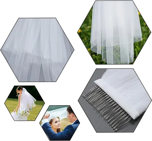 Miniatura 4 de CICITOYWO Vails - Velos de boda cortos para mujer, velos de boda simples, color marfil blanco, tul con peine para novias, despedidas de soltera