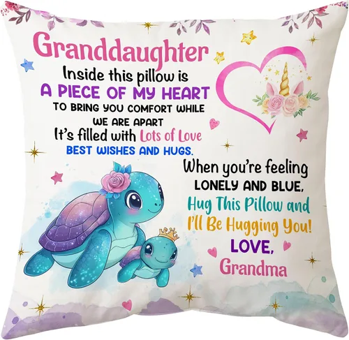 Hyturtle Almohada para nieta (inserto incluido), regalos de Navidad y cumpleaños para nieta de abuela y bisabuela, almohada costera de tortuga Nieta