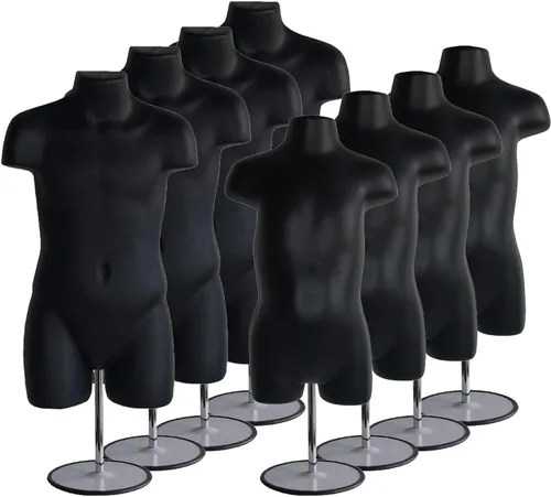 Miniatura 10 de Juego de maniquí negro con espalda hueca para niños y niños pequeños con soporte de metal, poste de metal y ganchos para colgar para encimera