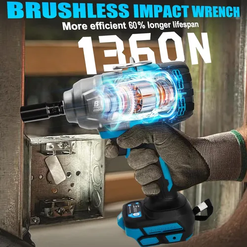Miniatura 2 de Cordless Impact Wrench 1/2" Compatible with Makita 18V Battery, Impact Wrench 1000FT-LBS(1360N.m) High Torque Brushless Electric Impact Power Impact