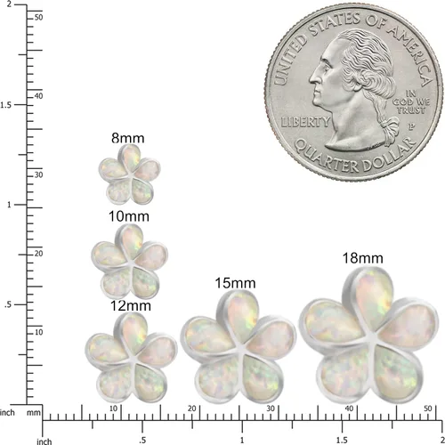 Miniatura 3 de Aretes de plata de ley 925 con diseño de ópalo hawaiano de plumeria, sin níquel, hipoalergénicos para pieles sensibles, acabado rodio, caja