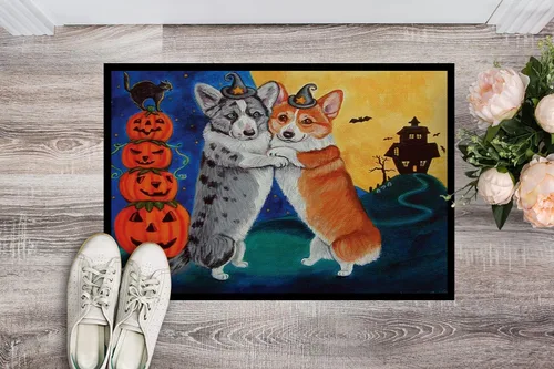 Miniatura 2 de Caroline's Treasures 7413JMAT Corgi - Tapete de Halloween Scare de 24 x 36 pulgadas, tapete para puerta delantera, para interiores y exteriores