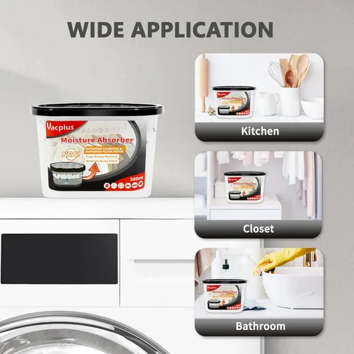 Miniatura 8 de Vacplus Paquete de 6 absorbentes de humedad, cajas de absorción de humedad portátiles para tu baño, armario y automóvil, deshumidificador con carbón