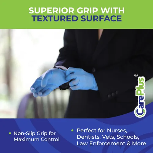 Miniatura 5 de CARE PLUS Guantes de nitrilo para uso médico, sin polvo ni látex, negro/azul, S, M, L, XL - 100, 200, 1000