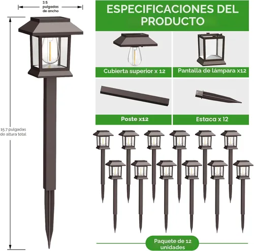 Miniatura 2 de Benany Luces solares para exteriores, paquete de 12 luces solares impermeables para caminos, iluminación de paisaje para camino, pasarela, césped