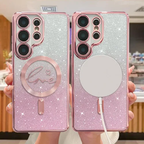 Miniatura 272 de ZONRW - Funda para Samsung Galaxy S22 Ultra magnética, para mujeres y niñas, cubierta trasera suave, lujosa, con corazón de amor, bling, degradado