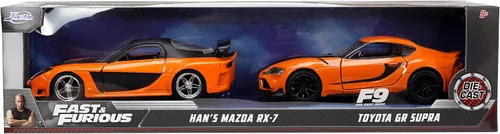 Miniatura 2 de Jada Fast & Furious 1:32 Han's Mazda RX-7 y Toyota GR Supra - Paquete doble de autos fundidos, juguetes para niños y adultos