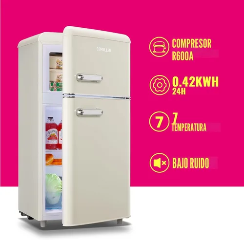 Miniatura 4 de DEMULLER - Refrigerador retro mini de 3.5 pies cúbicos, refrigerador pequeño con congelador superior, refrigerador compacto de tamaño para Blanco
