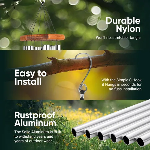 Miniatura 7 de Campanillas de Viento Nature's Melody Premiere Grande Tunes – Campanillas de Viento para Exteriores con 6 Tubos Afinados en Escala Pentatónica