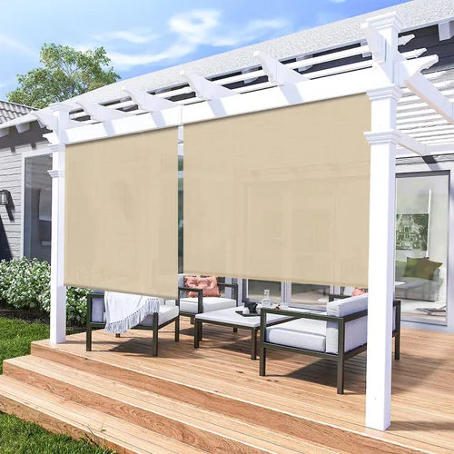 Miniatura 8 de ECOOPTS Persiana Enrollable para Exteriores, Persiana Enrollable para Patio, Porche, Patio Trasero, Cenador, Terraza, Balcón (1.2m A x 1.8m L, Beige)