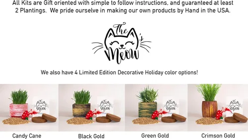 Miniatura 3 de Kit de hierba para gatos de interior – Semillas orgánicas y tierra de mejor valor para 4 plantaciones, incluye juguete de regalo para gatos