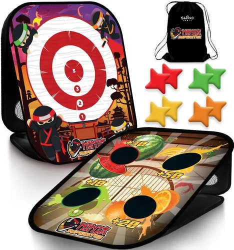 Swooc Juegos - Ninja Superstar™ | Juegos de Corn Hole 2 en 1 para niños | Configuración de 5 segundos | Juguetes Ninja para niños | Juego de