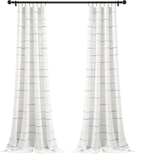 Miniatura 9 de Lush Decor Paneles de Cortinas de Ventana de Algodón Teñido con Hilo de Rayas Ombré, Par, 40" An x 95" L, Amarillo y Gris - Cortinas - Cortinas