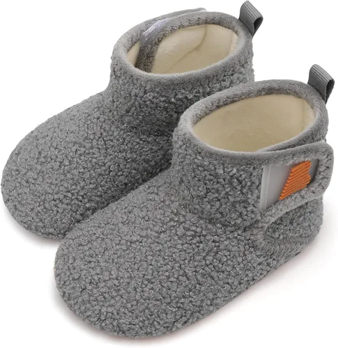 BARERUN Pantuflas para niños y niñas, zapatos de casa para bebés, botines de invierno de felpa acogedora para niños, pantuflas cálidas y ligeras