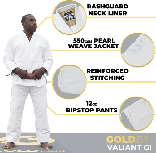 Miniatura 2 de Gold BJJ Valiant Gi - Uniforme de Jiu Jitsu de tejido de perlas pesado de 550gsm - IBJJF Legal