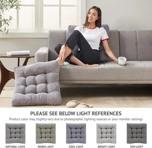 Miniatura 107 de Juego de 2 almohadas de suelo de meditación, almohadas cuadradas grandes para adultos, cojín de pana copetuda para sala de estar de tatami, gris, 22