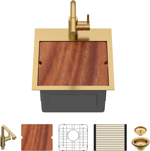 Miniatura 58 de Fregadero de cocina para exteriores, 21 x 20 pulgadas, fregadero de barra para exteriores, fregaderos de cocina de acero inoxidable de montaje