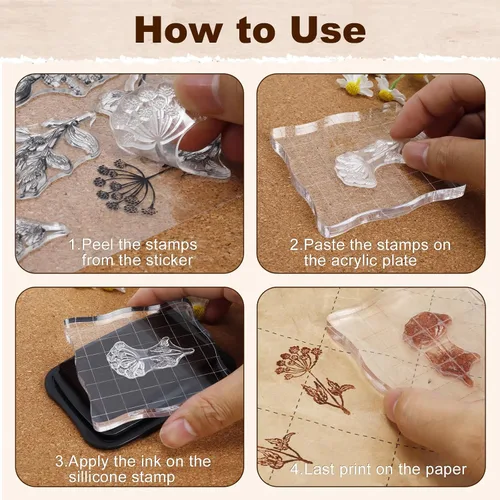 Miniatura 3 de UCEC 8 hojas de sellos transparentes de flores para hacer tarjetas, sellos de silicona para manualidades, sello de flores de goma transparente