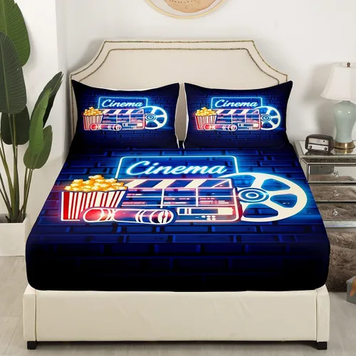 Miniatura 2 de Erosebridal Sábana bajera ajustable de noche de cine tamaño individual para niños y niñas, decoración de cine en casa, sábanas para amantes