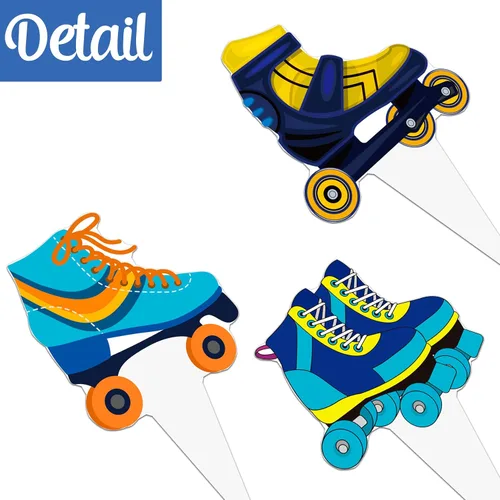 Miniatura 4 de 48 piezas de decoración para cupcakes de patinaje sobre ruedas, decoraciones de fiesta de cumpleaños para niños, temática de patinaje azul