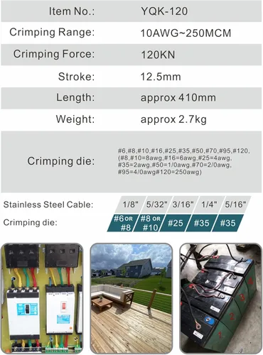 Miniatura 2 de AMZCNC Pinza de engarce hidráulica de 12 toneladas para terminales de cable y alambre, herramienta de engarce de cable terminal de batería
