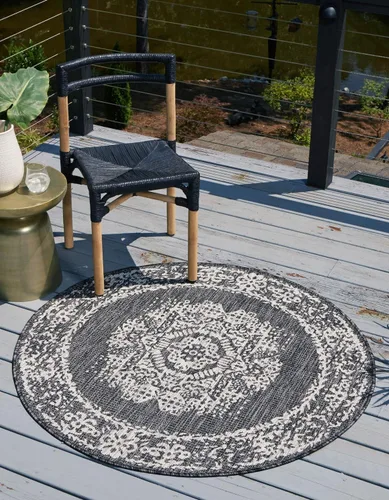 Miniatura 15 de Unique Loom Alfombra de la colección tradicional para exteriores, desgastada durante el tiempo (octágono de 5 pies y 3 pulgadas, azul/gris)