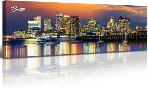 DJSYLIFE - Cuadros de pared con paisaje urbano de Boston, lienzo impreso en colores, imágenes nocturnas de la ciudad de EE. UU., pósteres