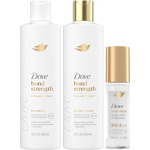 Dove Bond Strength - Juego de champú y acondicionador + paquete de suero para el cabello - Tratamiento de reparación para cabello dañado y
