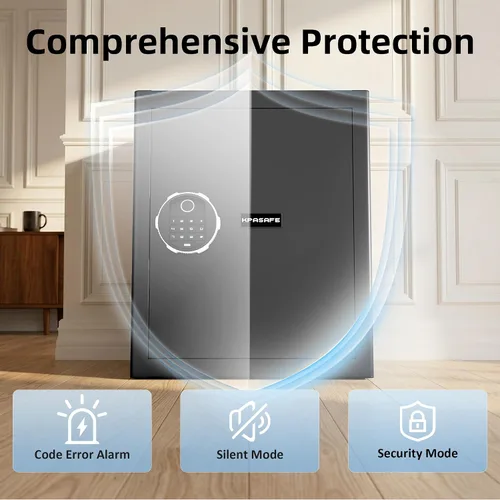 Miniatura 4 de Caja de seguridad biométrica para el hogar, seguridad de huellas dactilares de 1.6 pies cúbicos con teclado digital, llaves de emergencia, respaldo