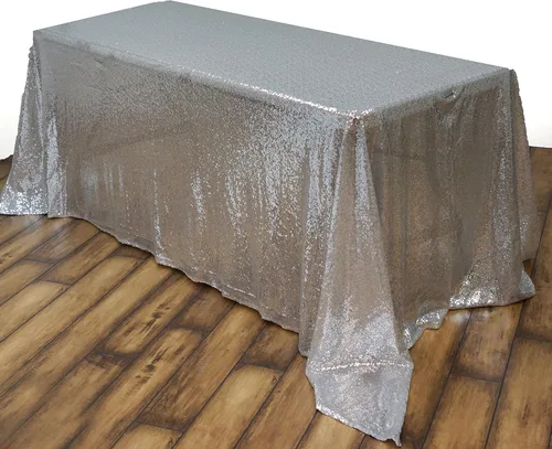 Miniatura 27 de Tableclothsfactory Luxury Collection Duchess - Mantel rectangular de lentejuelas, 60 x 126 pulgadas, color plateado