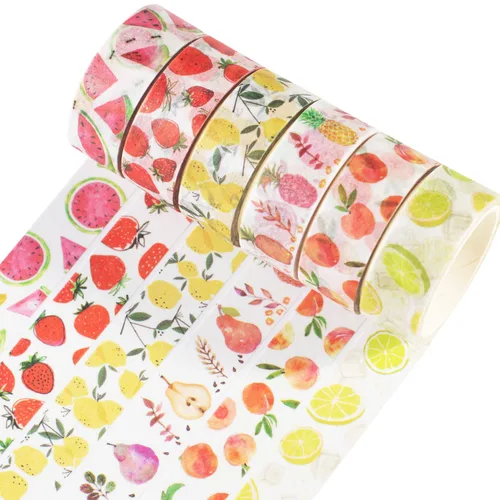 YUBBAEX Juego de 6 rollos de cinta adhesiva washi para plantas, frutas y flores, cinta adhesiva decorativa para artes, manualidades, suministros de