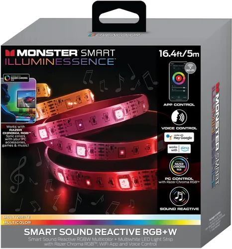 Miniatura 7 de XTREME Monster LED 16.4ft Smart Sound Reactive Multi-White Tira de luz LED para interiores con control de aplicación móvil, fácil montaje
