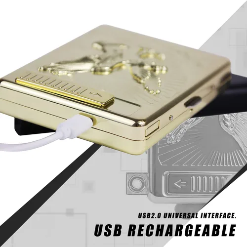 Miniatura 7 de Juego de 20 fundas de metal para cigarrillos, encendedor de arco con águila 3D recargable, encendedor de arco eléctrico, resistente al viento, sin