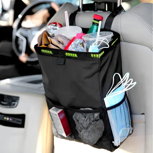 Miniatura 5 de Fekey&JF Bote de basura colgante para coche con bolsillos de almacenamiento, bolsa de basura impermeable y a prueba de fugas Oxford para automóvil