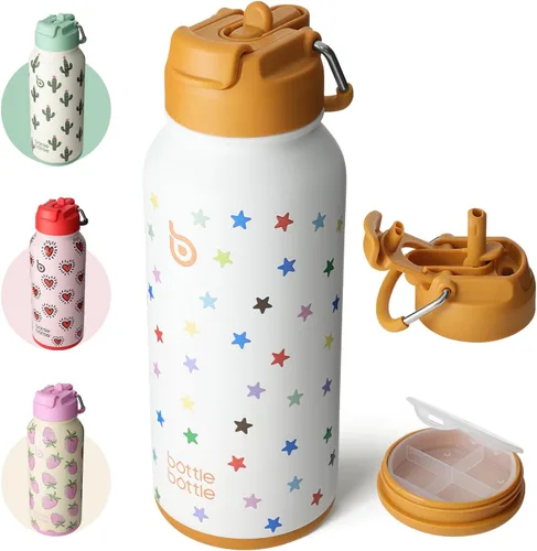 Miniatura 22 de BOTTLE BOTTLE Botella de agua deportiva de acero inoxidable de 32oz con aislamiento, botella de agua con pajita con diseño de tapa de doble uso