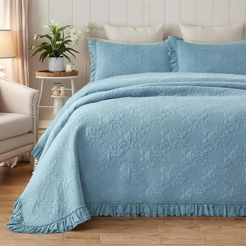Brandream Juego de edredón de algodón azul de 3 piezas para cama de matrimonio con estampado de cachemira