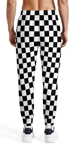 Miniatura 3 de INZVKJLU Black White Checkered Sweatpants for Men Printed Joggers Pant Drawstring Sports Pants