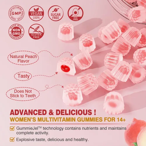 Miniatura 6 de Gomitas multivitamínicas para mujer, multivitamínico metilado para mujeres con omega-3, magnesio, enzimas, mezcla de probióticos y antioxidantes